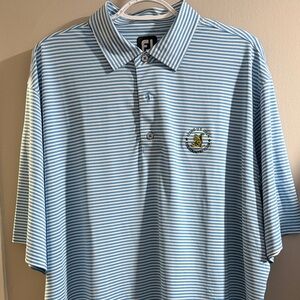 FootJoy Men's Blue and White Striped Polo 2022 US Open